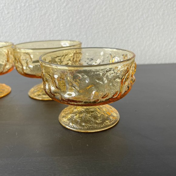 Lido Milano Amber Footed Dessert Sherbet Glasses // Crinkle Glass Vintage 1970s - Picture 2 of 4
